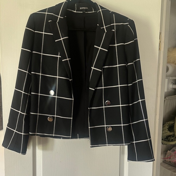Express Women's Black and White Checkered Blazer - Picture 1 of 6